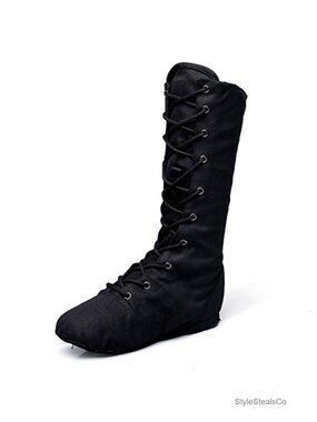 High Top Jazz Dance Sneakers Canvas Dance Boots Lace Up Anti Slip Suede Sole